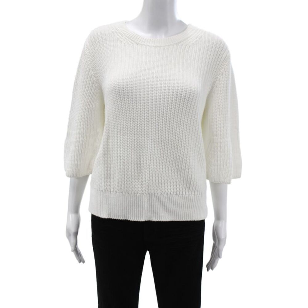 Closed Womens Pullover Sweater White Cotton Crew Neck 3/4 Sleeve Size S